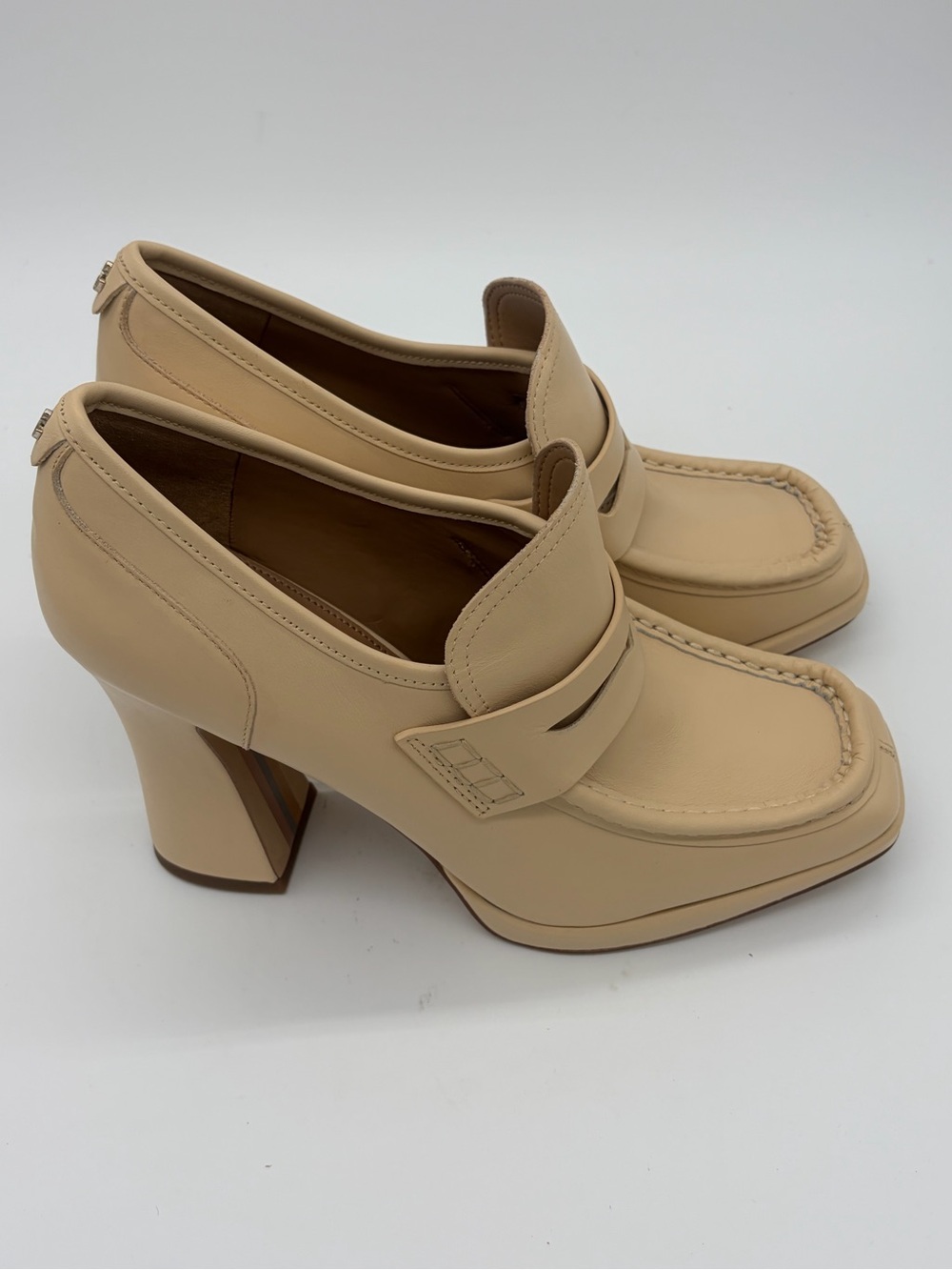 Sam Edelman Cream Block-Heel Penny Loafers - Picture 6 of 9